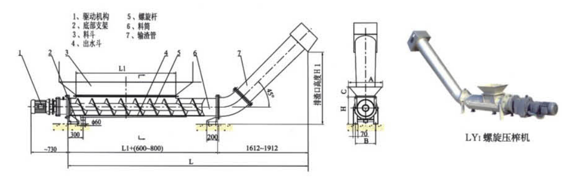 LY  型螺旋輸送機(jī)、壓榨機(jī)外形結(jié)構(gòu)